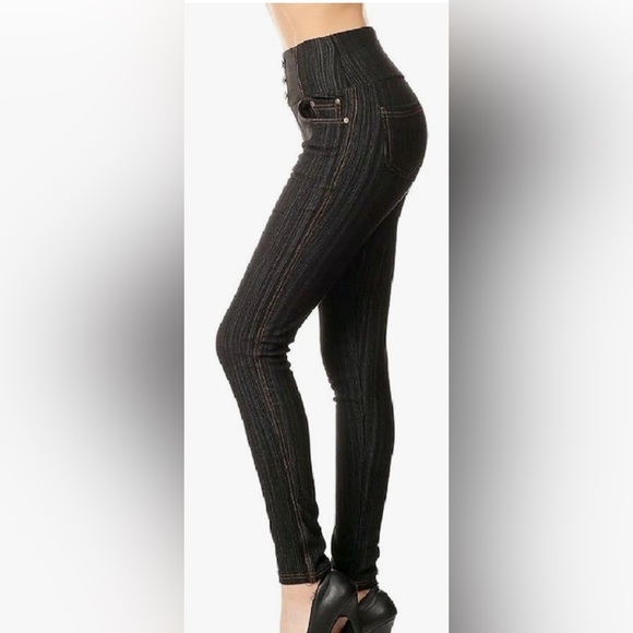 JVINI Women's High Waist Stretch Skinny Fleece Knit black Jeggings SIZE L  NWT - Picture 3 of 6